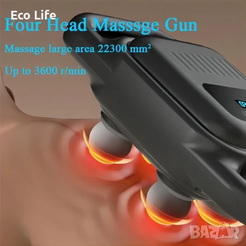 Уред за масаж с 4 вибриращи глави , снимка 3 - Фитнес уреди - 51231507