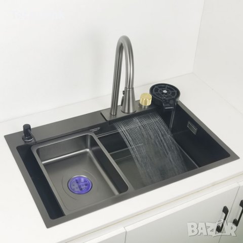 Мултифункционална дълбока кухненска мивка със смесител водопад|Tetra Sink|1NS30468TS