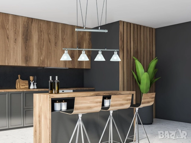 Стилна Пенделна Лампа - Trio JoJo 3751041-07, Никел мат, 4 Крушки, Регулируема Височина, Полилей!, снимка 2 - Лампи за таван - 52535156