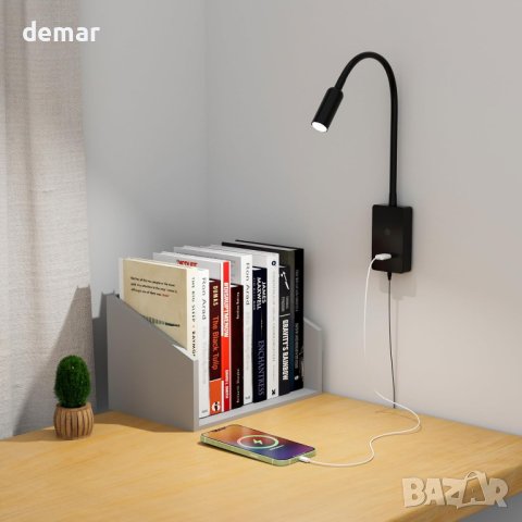 ENUOTEK LED стенна лампа за четене, димируема с 4 нива, 5V2A USB порт, снимка 3 - Лампи за стена - 43300352