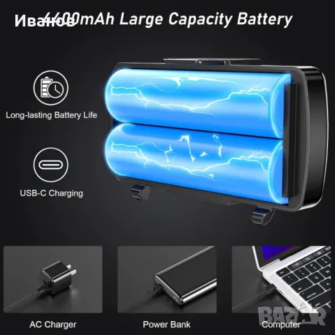 LED акумулаторен челник Blukar, супер ярък 8000 лумена с 5 режима и червена светлина, IPX6, снимка 6 - Къмпинг осветление - 49340809