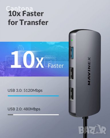 MAVINEX USB C хъб 8 в 1, 4K HDMI, USB C, USB 3.0, 2хUSB 2.0, SD/Micro SD четец на карти, 100 W USB , снимка 6 - Други - 37803847