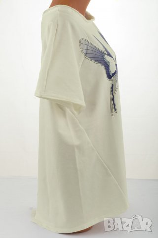 Памучна дамска блуза в екрю със син принт марка La Aurora 2XL/3XL, снимка 4 - Тениски - 31787718