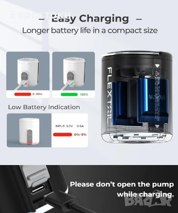 Преносима въздушна помпа FLEXTAILGEAR Tiny Pump 2X, акумулаторна електрическа, снимка 2 - Други - 50812996