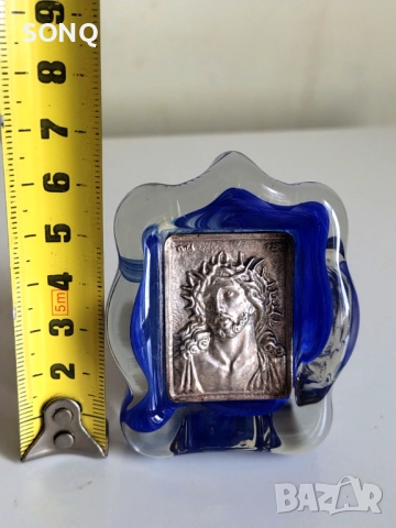 Сребърна иконка 925 Стъклена Поставка, снимка 6 - Икони - 52124980