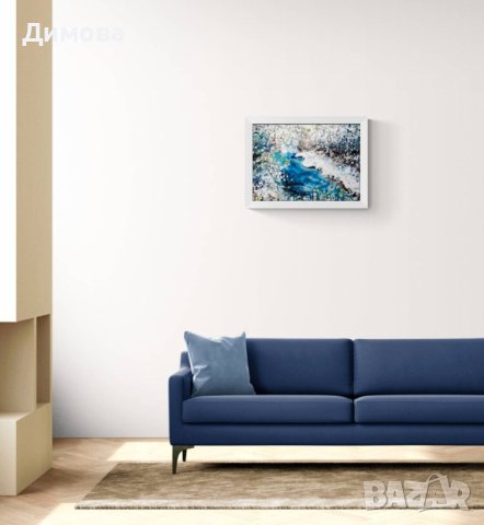  Подарете    Абстрактна Картина Зимна Приказка Снежен Пейзаж  с течаща река и семейство елени, снимка 6 - Картини - 43252941