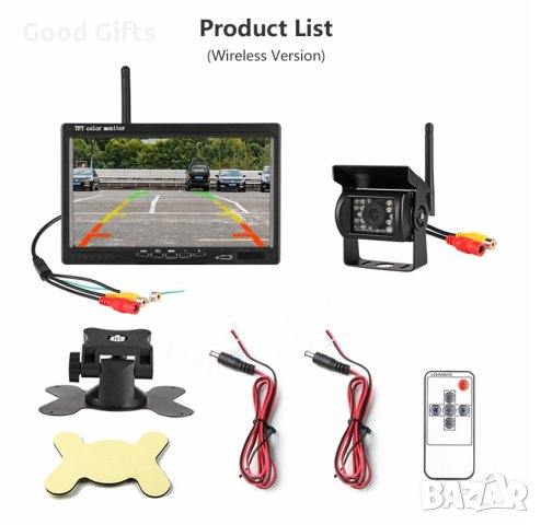 Монитор 7 инча с Безжична система за паркиране за камион + 2 броя безжична камера за задно виждане , снимка 7 - Аксесоари и консумативи - 43670615