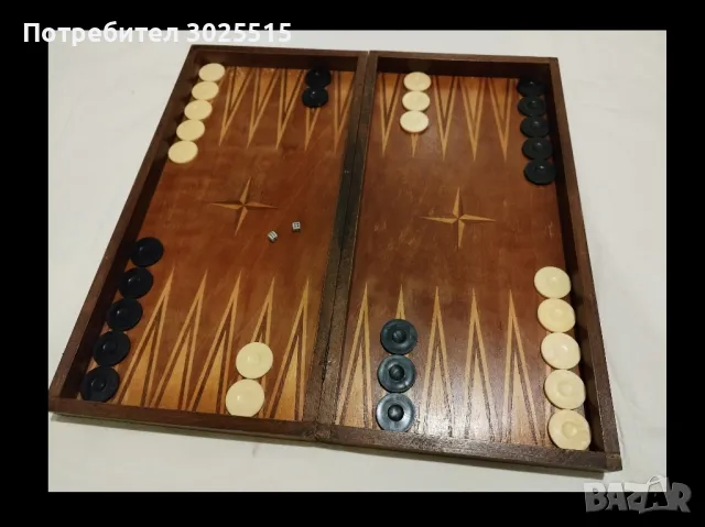 Табла за игра с пулове и зарчета в дървена кутия, Голяма, от старите, снимка 3 - Шах и табла - 47869405