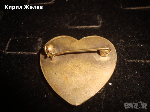 СТАРА ФЛОРАЛНА с ЕМАЙЛ ЛАК БРОНЗОВА РЕТРО БРОШКА СЪРЦЕВИДНА 21675, снимка 2 - Антикварни и старинни предмети - 32522931