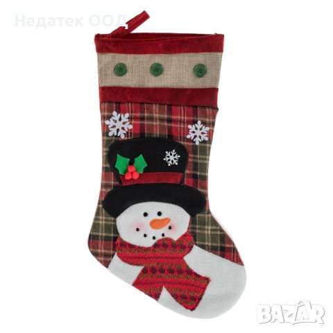 Коледен чорап, Снежен човек, фон каре, 48см