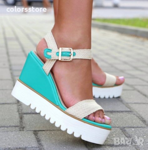 Сандали на платформа - зелени - 66056, снимка 2 - Сандали - 35439006