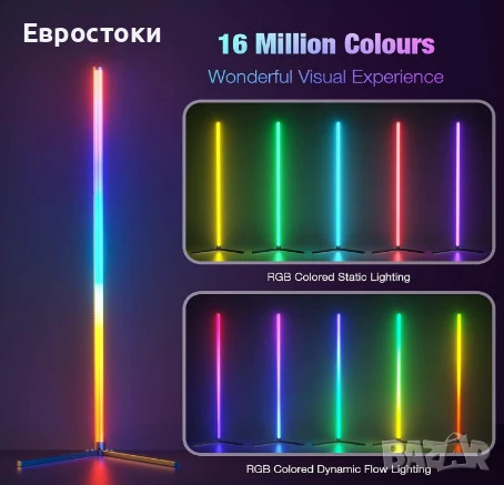 BEDEE LED RGB подова лампа, ъглова смарт лампа, 16 милиона цвята, музикална синхронизация, снимка 2 - Лампиони - 50747121