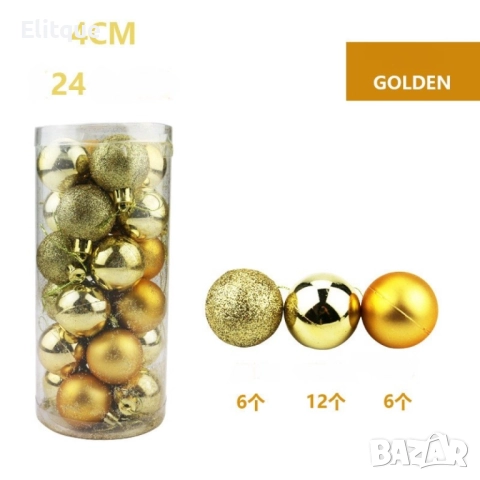 Коледни топки за украса, 24 броя  с кутия - SD36, снимка 4 - Други стоки за дома - 52903018