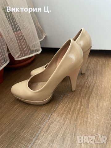Дамски обувки бежов лак заоблени с висок ток МЕГИЯС, снимка 2 - Дамски обувки на ток - 43350566