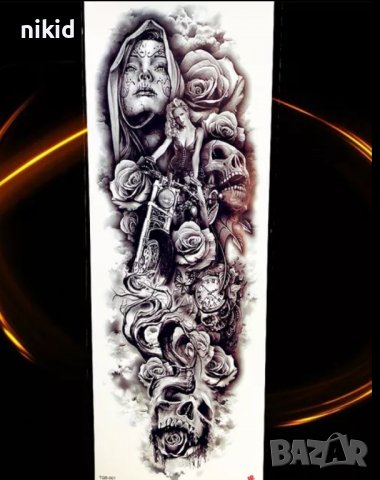 Ръкав маскирано дамско лице черепи и рози временна татуировка татос татус Tattoo, снимка 1 - Други - 37954975