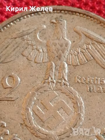 Сребърна монета 2 райхсмарки 1938г. Нацистка Германия Трети Райх с СХВАСТИКА за КОЛЕКЦИЯ 42061, снимка 3 - Нумизматика и бонистика - 43798625
