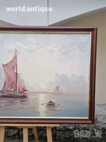 Прекрасна голяма антикварна авторска картина масло върху платно , снимка 4 - Картини - 52991012