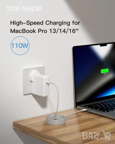 Ново зарядно 110W за лаптоп Mac book Pro/Air USB-C Стенен адатпер + кабел, снимка 4 - Захранвания и кутии - 49498195