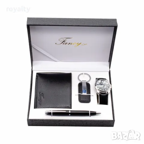 Елегантен мъжки комплект – Часовник, портфейл, химикал и ключодържател