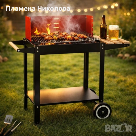 Градинско барбекю на колела, емайлирана стомана, 4 степени + Подарък 3 прибора