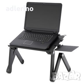 Лаптоп маса, алуминиева плоскост, 42x28 см сребристо-черна, USB подложка за мишка, снимка 1