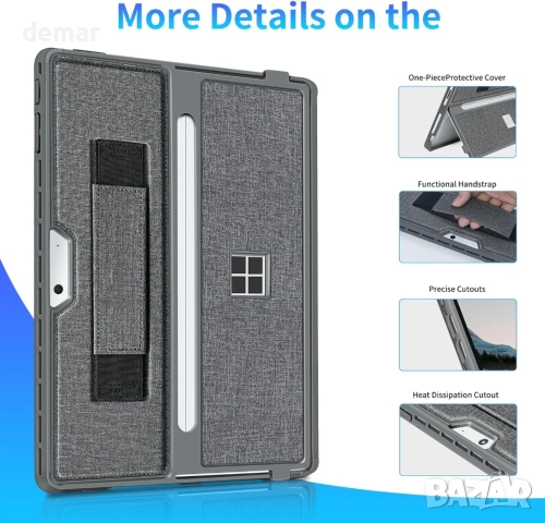 Защитен калъф за Microsoft Surface Pro 11/10/9/8 13-инча с каишка и стойка, сив, снимка 5 - Калъфи, кейсове - 53053498