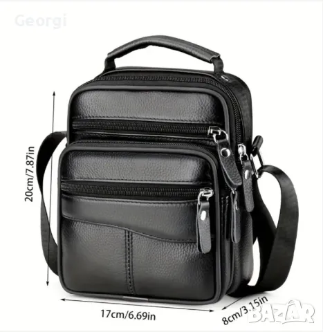  Мъжка компактна и малка чантичка с дръжка за през рамо (естествена кожа), снимка 5 - Чанти - 49305880