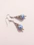 Красиви обеци с ръчно рисувани порцеланови мъниста в синьо и сребристи орнаменти, снимка 1 - Обеци - 27319834