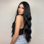 Черна перука на леки вълни без бретон, снимка 1