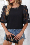 Дамска блуза в черен цвят с къси ефектни ръкави, снимка 1 - Корсети, бюстиета, топове - 44843706