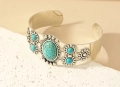 Винтидж Бохемска Гривна за Жени - Тюркоазов Зелен Камък, Отворена Маншет Дизайн, снимка 2