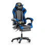 Геймърски стол с поставка за крака – черно-син, въртящ, с масажна функция и спортен дизайн, снимка 9