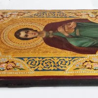 19 Век! Руска, ръчно рисувана върху злато, икона на Свети Пантелеймон, снимка 6 - Антикварни и старинни предмети - 39710766