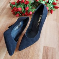 Черни велурени обувки Celebrity Greece, снимка 1 - Дамски елегантни обувки - 26975515