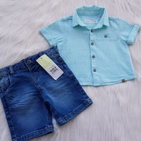 Нови дънкови панталонки и риза Zara 3-6месеца, снимка 6 - Панталони и долнища за бебе - 33446003