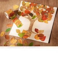 50 бр хартиени есенни листа ролка самозалепващи лепенки стикери за декорация крафт картички и др, снимка 2 - Други - 38460262