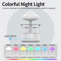 Овлажнител с дъждовни капки, звуци от дъжд, 7 цвята LED (бял), снимка 3 - Овлажнители и пречистватели за въздух - 44114598