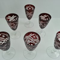 Сервиз кристални чаши с гарафа червен цветен кристал, снимка 4 - Антикварни и старинни предмети - 28448588