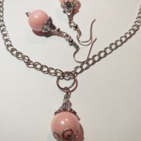 Изящен подаръчен комплект бижута с розови перли !, снимка 4 - Бижутерийни комплекти - 27420300