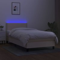 Боксспринг легло с матрак и LED, кремаво, 100x200 см, плат, снимка 5 - Спални и легла - 43236735