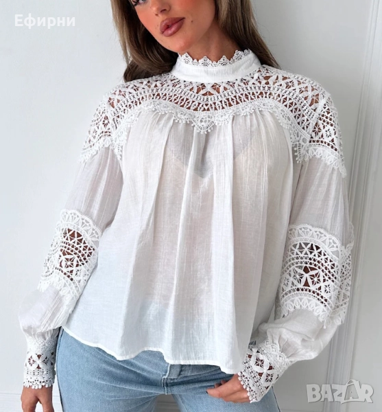 Бяла блуза, Елегантна риза, Блуза дантела, снимка 1