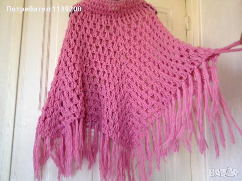 розово плетено пончо с ресни, снимка 1