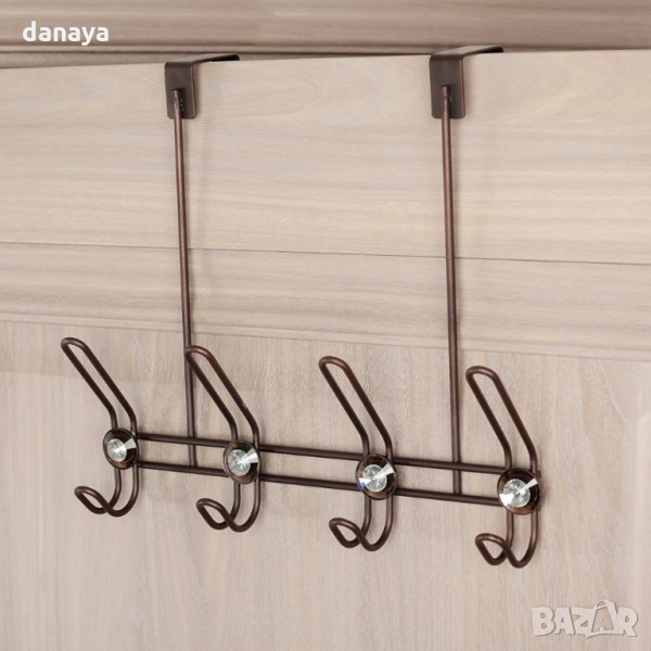 1333 Метална закачалка за врата с 4 куки декорирана с камъчета, снимка 1
