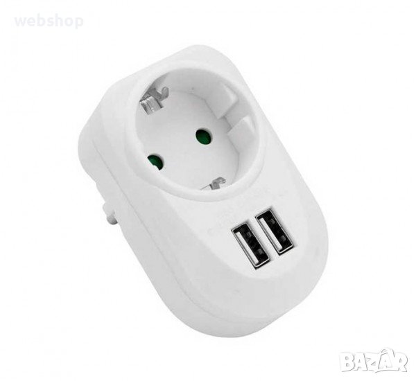 Разклонител за контакт , шуко, 2xUSB 3.4A, без кабел, бял, 220V, 16A, снимка 1