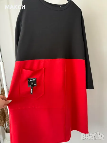 Спортно елегантна рокля в черно и червено с джоб, супер удобна еластична материя, прикрива несъвърше, снимка 1