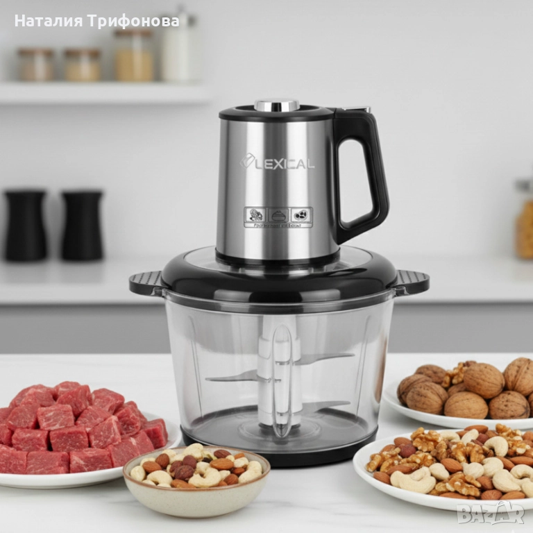 Електрически чопър Lexical LCH-1970 с неръждаем корпус и стъклена купа, снимка 1