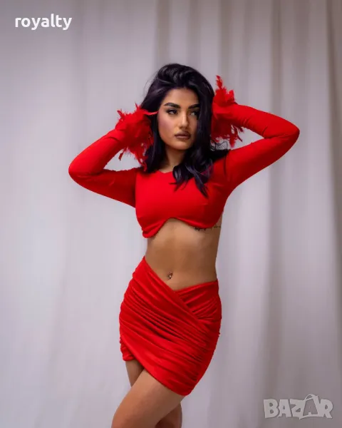 Стилен червен дамски комплект , снимка 1