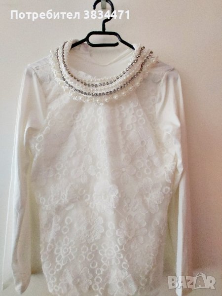 Дамска бяла блуза с дантела, снимка 1