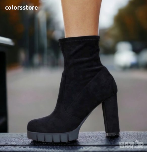 Боти на ток - черен велур - 2CA-9477, снимка 1