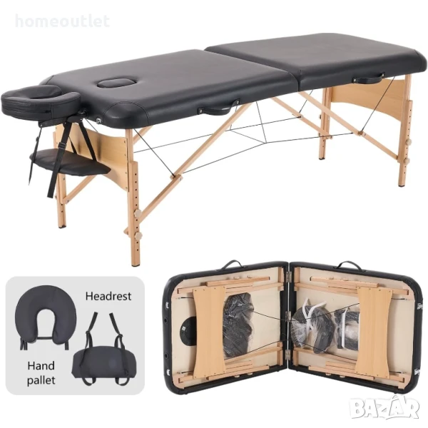 ПРОМОЦИЯ Преносимо масажно легло от букова дървесина с регулируема височина и YNK-70-W2-BLACK, снимка 1